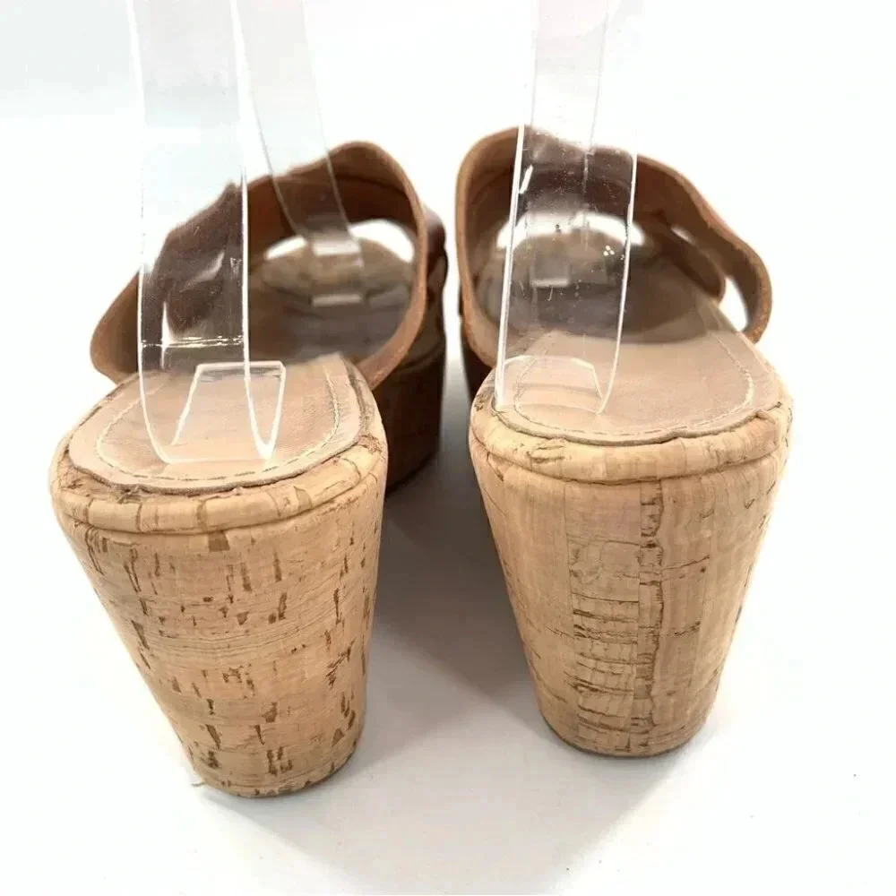 Made in Italy womens sandals size 9 tan leather cork chunky platforms